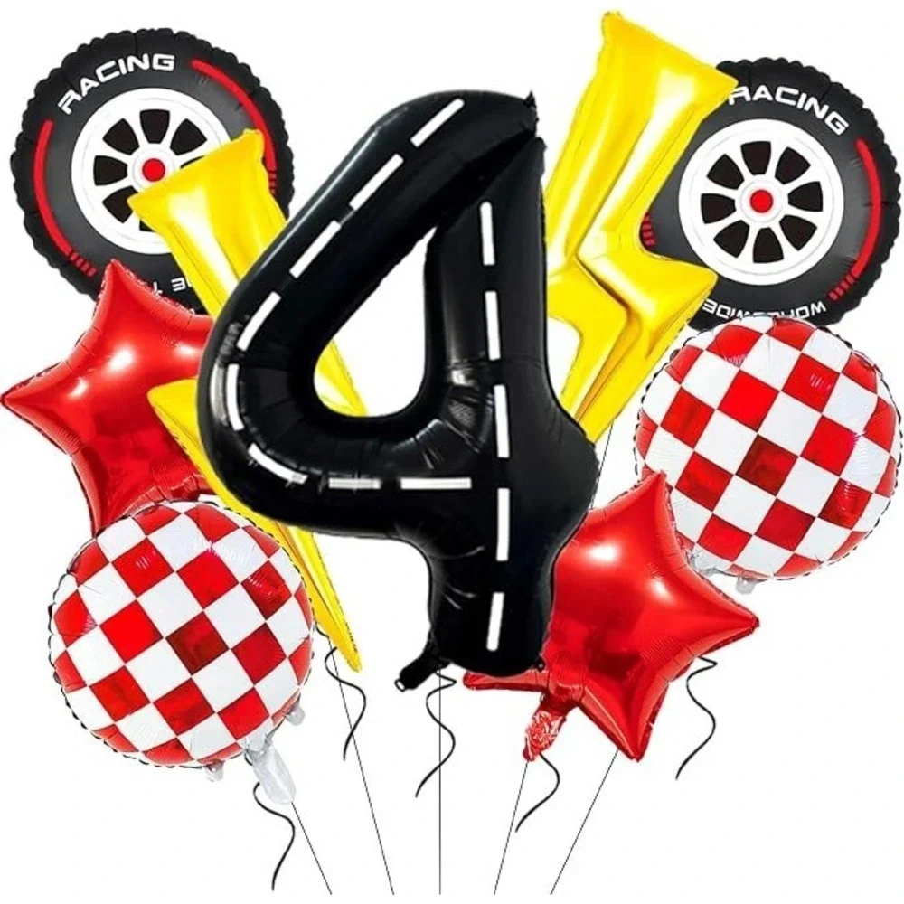 Race Car Racing Party Balloons Decorations #4 Foil Lightning Checkered Stars BIG